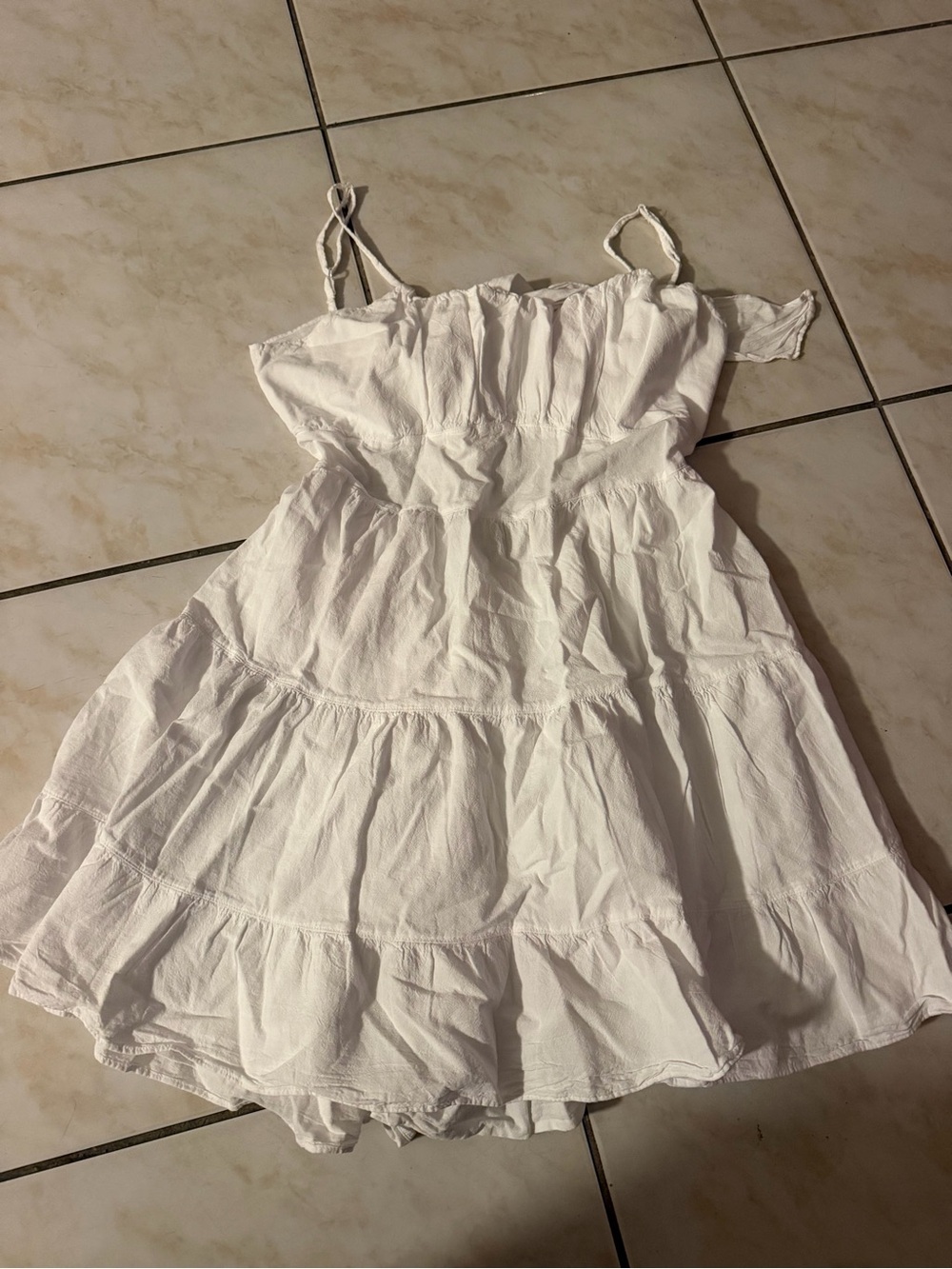 White Tiered Cotton Sundress -: